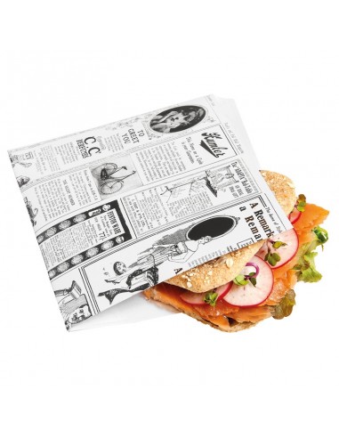 Pochette pour burger en kraft brun, paraffiné. Décor Times.