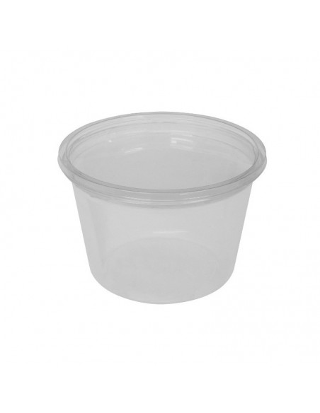 Pot à coulis transparent en PET avec couvercle séparé.