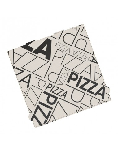 Boite à pizza design ART DECO en kraft blanc, résistance élevée pour la livraison des pizza et la vente à emporter.